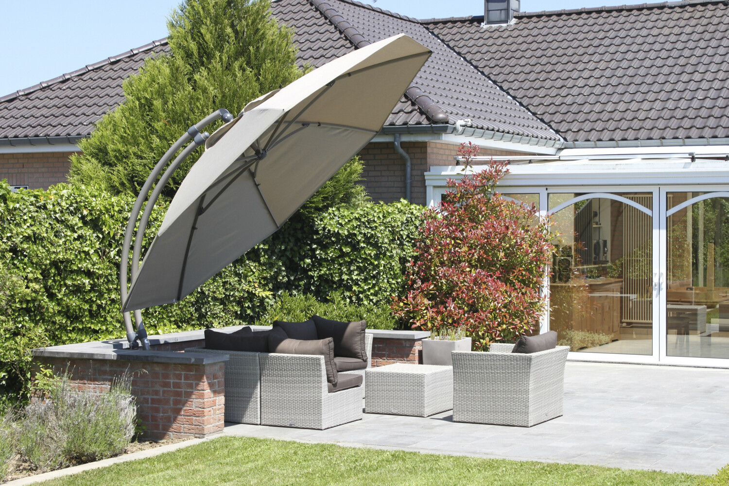 Easy Sun parasol XL375 Olefin met voet taupe - Easy Sun online shop - 0 - 1 - 2