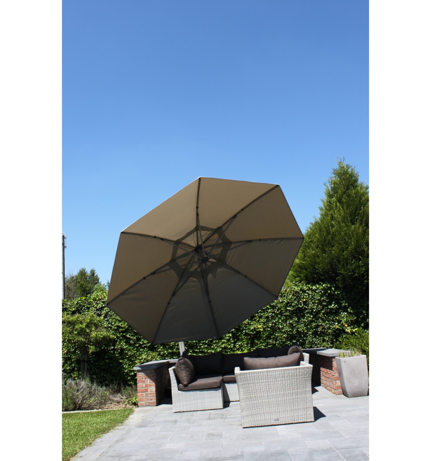 Easy Sun parasol XL375 Olefin met voet taupe - Easy Sun online shop - 0 - 1 - 2 - 3 - 4