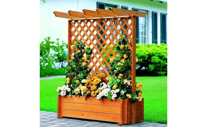 blumenkasten holz mit gitter Blumenkasten mit Rankgitter Vintage main image 0