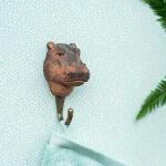 Crochet à tête d'hippopotame - en bois